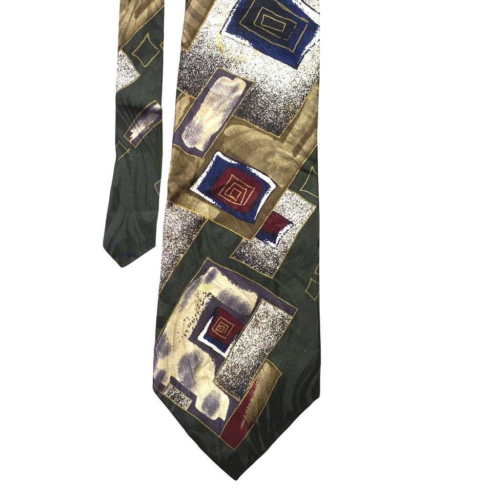 Chez Roffe Necktie Mens New‎ York Geometric Silk Dark Green Career